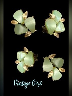 Coro Elegant Green and Gold Leaf Earrings